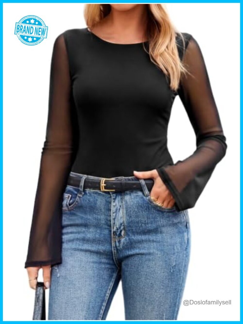 Women's Sheer Mesh Long Sleeve Blouse Crew Neck Slim Fit Y2K Top